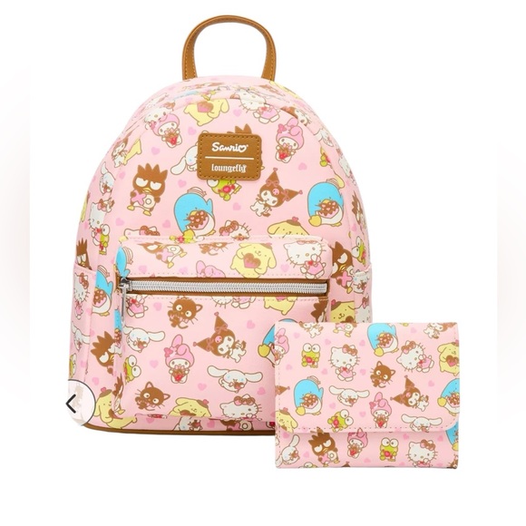 Loungefly Handbags - Loungefly Pink Sanrio Character Print Mini Backpack with Matching Wallet